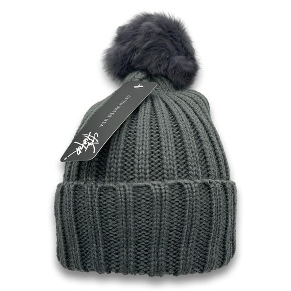 Knit Cable POM Beanie Thick Warm Soft Long Cuffed Ski Cap Winter Snowboard Hat - Picture 1 of 7